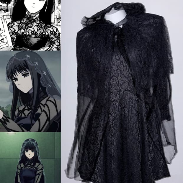 고스세트 2pcs 오사라기깔 시스루 레이스 다크페미닌 고딕