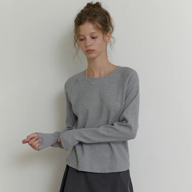 더미튼 레글런 와플 티셔츠 그레이 새상품