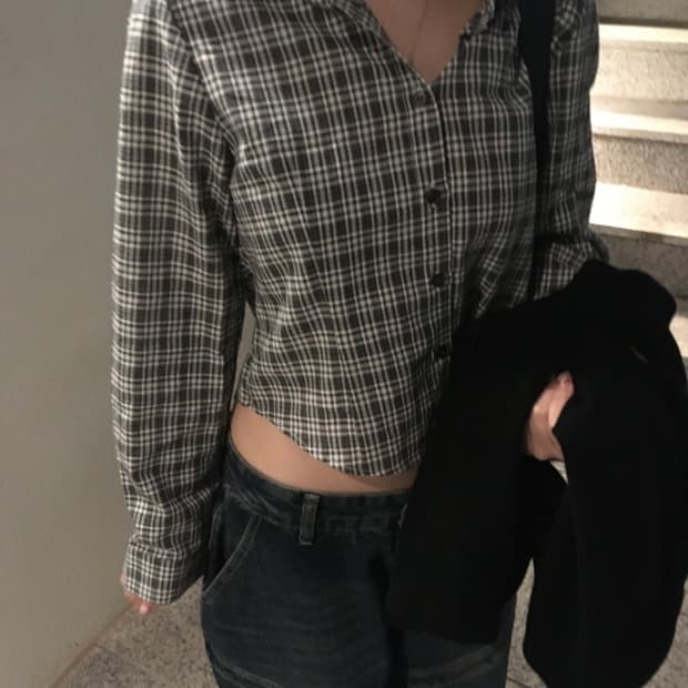 아워캐비넷 nerd check shirt