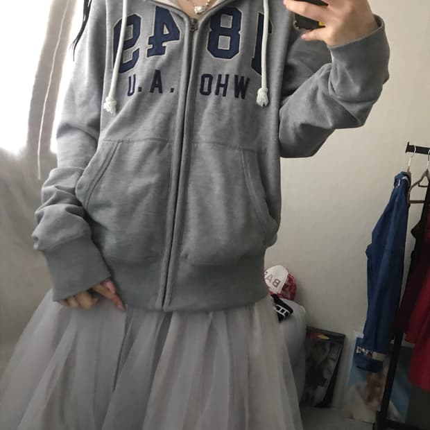 후아유 그레이 후드집업