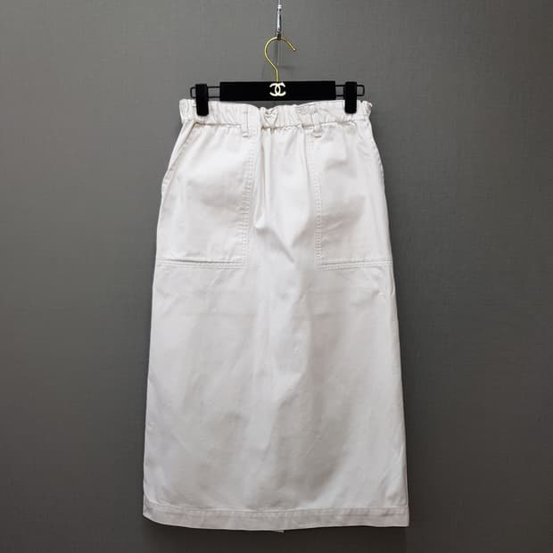 DANTON 단톤 코튼 100% 화이트 포켓 H라인 롱스커트 36사이즈