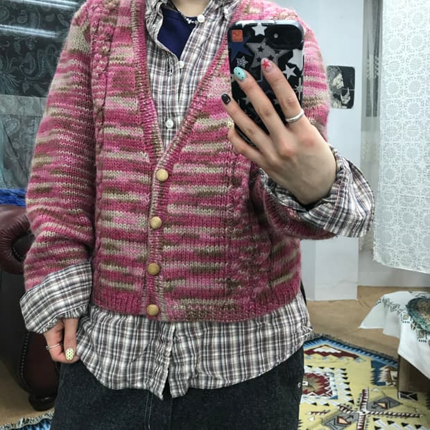 빈티지 여성 케이블 니트 가디건 