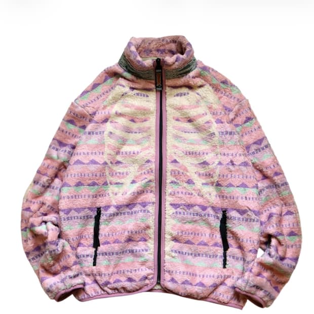 캐피탈 애슐랜드 스트라이프 앤 본 플리스 집 블루종 핑크