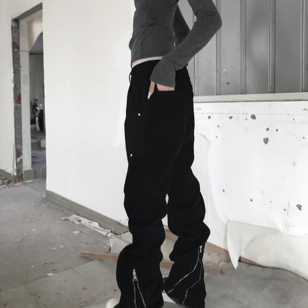 쿄이 그린드 지퍼 카코팬츠 블랙 m