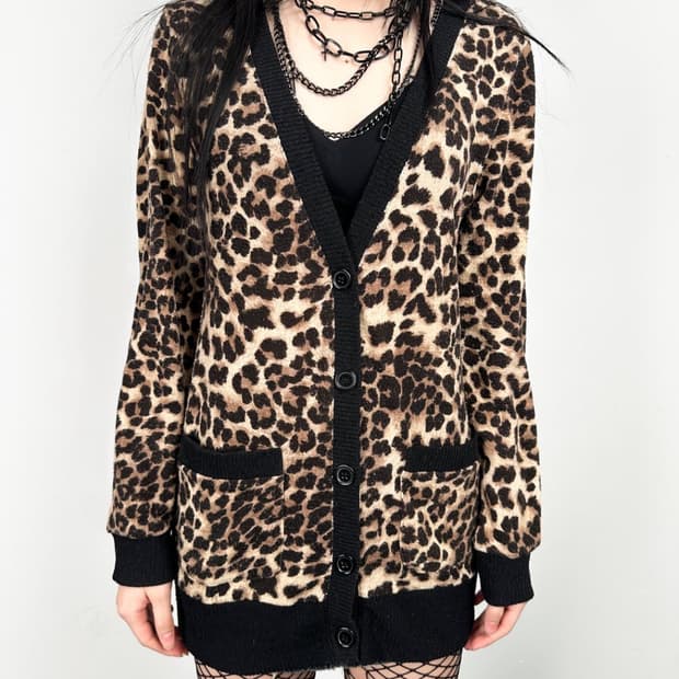 레오파드 호피 루즈 갸루 가디건
