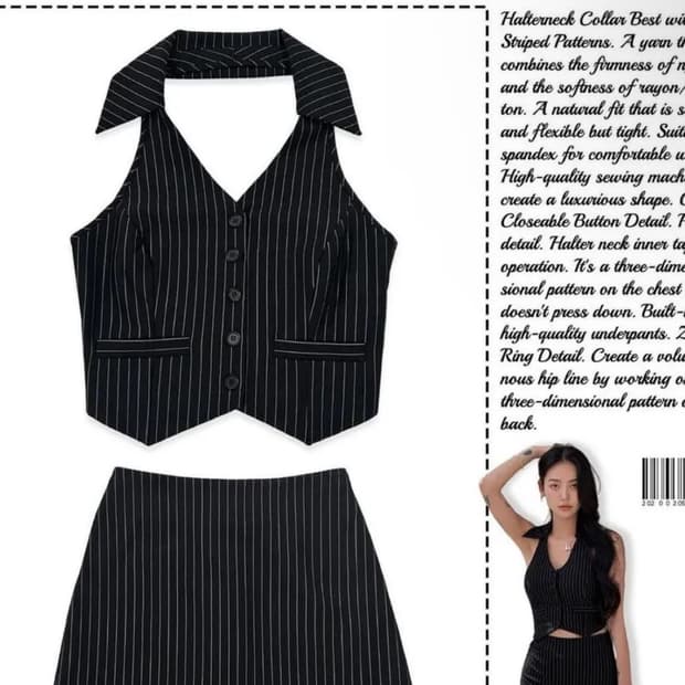 페일제이드 클래시 스트라이프 홀터 셔츠 미니스커트 세트 M 셋업 투피스