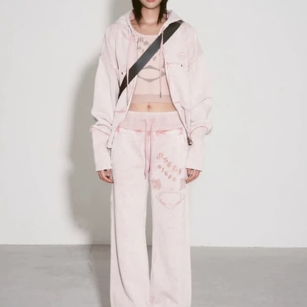 [M] 미스치프 밴딩 스웨트팬츠 워시드 핑크브라운