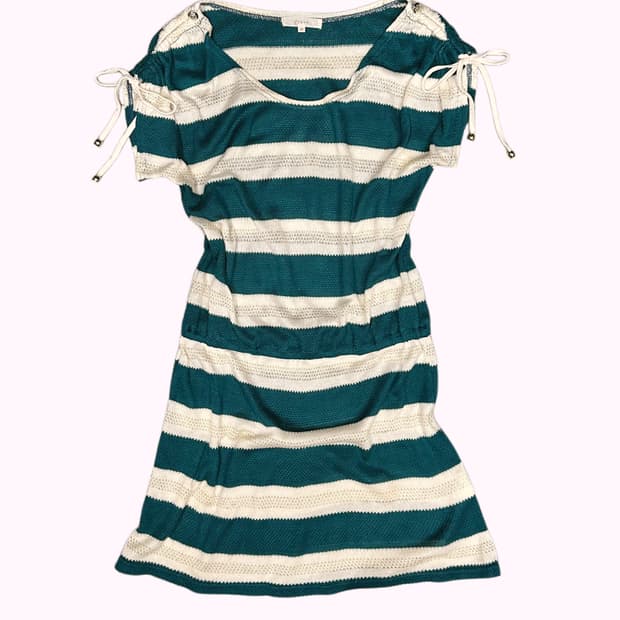 green stripe shirring knit dress