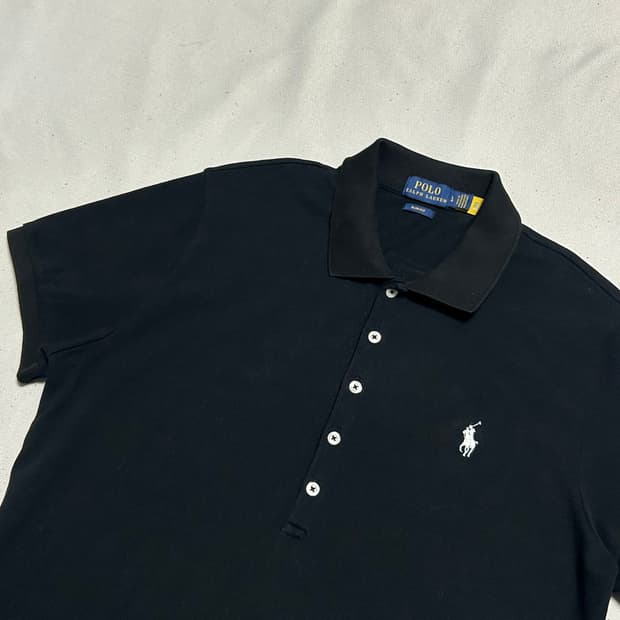 L 폴로랄프로렌 여성용 블랙 카라 반팔 티셔츠