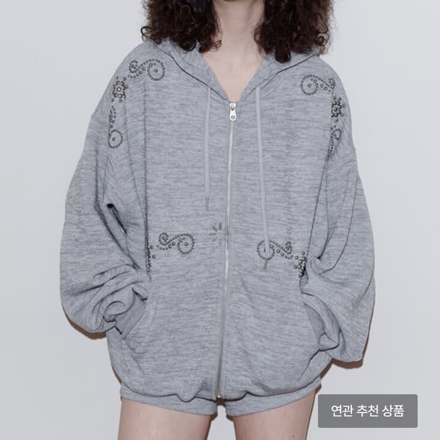 폴리수엠 오너먼트 스터드 후드집업 그레이