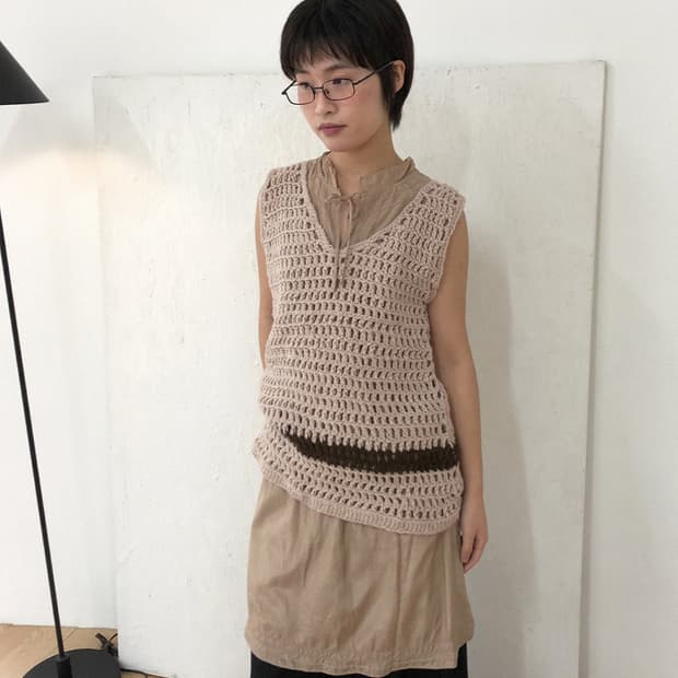 vintage chestnut crochet knit vest