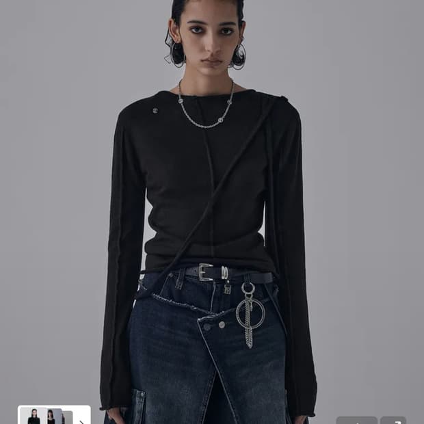 트리밍버드 알파카 스트링 핀턱 니트