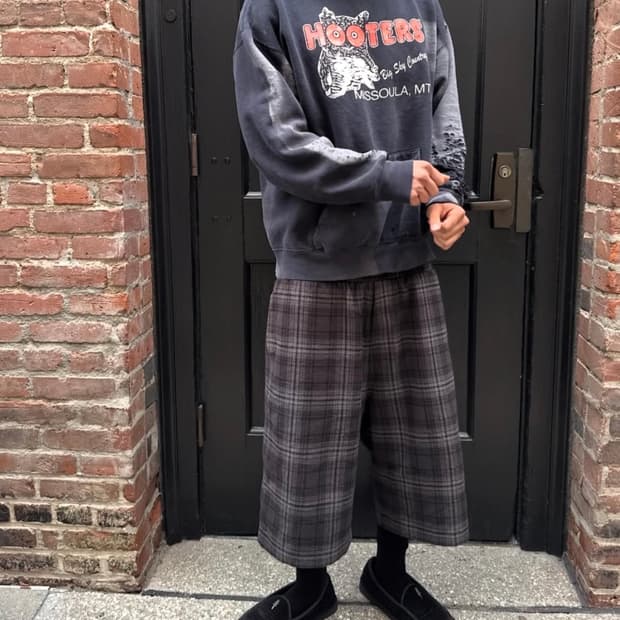 plaid shorts 체크 데님 반바지 jorts brown 32