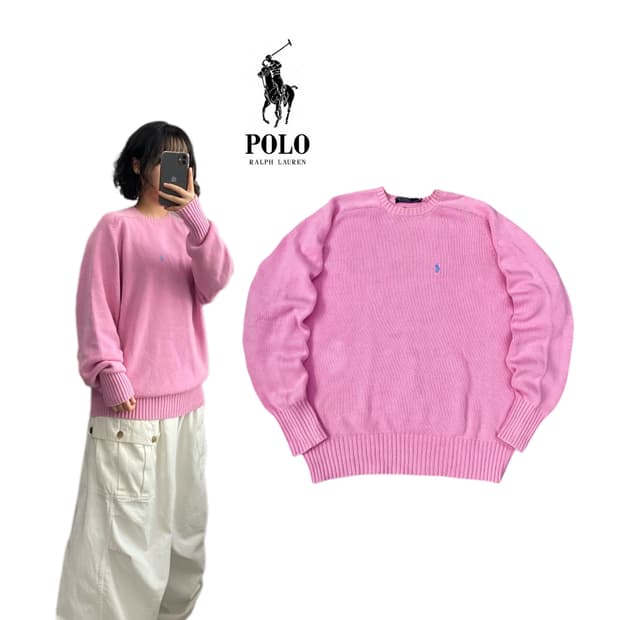 폴로 90s 포니 분홍 핑크 오버핏 니트