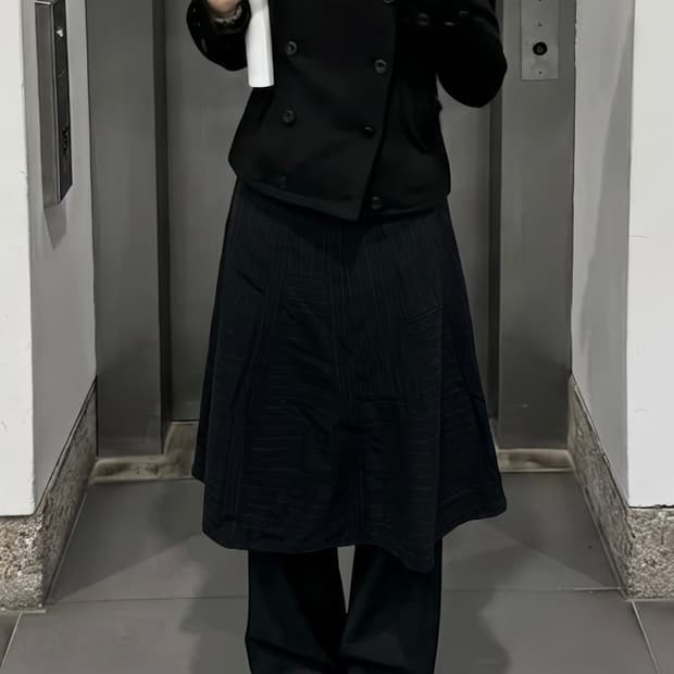 꼼데st 스트라이프 패턴 롱 플레어 스커트