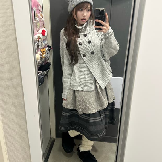 그레이 니혼진 더블 니트가디건 모리 코디세트