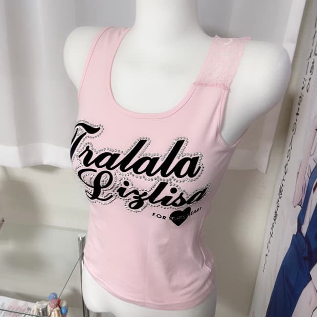 Tralala 트랄라라 리즈리사 빅 로고 히메갸루 핑크 하트 레이스 탑