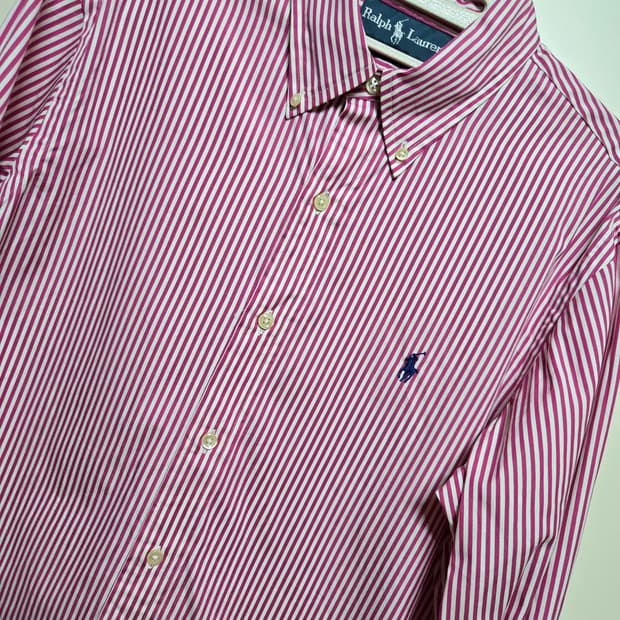 폴로 랄프로렌 정품 커스텀핏 핑크스트라이프 셔츠