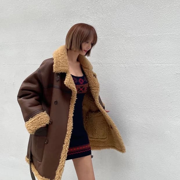 새상품/구할수X/약40%저렴)고준희 태디베어하프무스탕M브라운