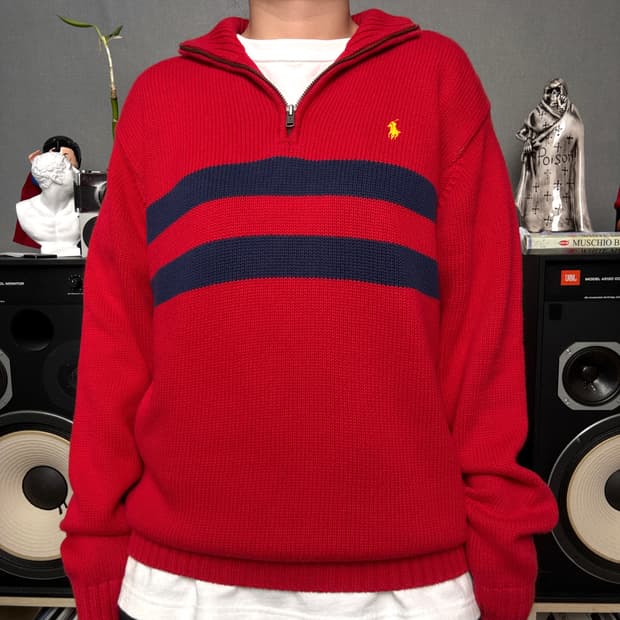 폴로 반집업니트