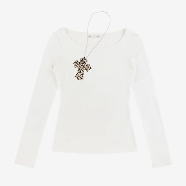 White leopard cross necklace top