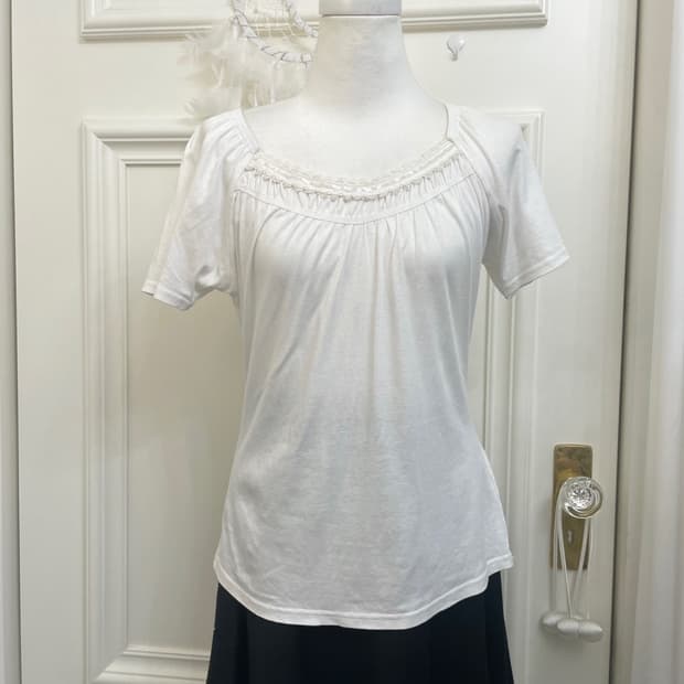 white shirring cotton half top(size-L)