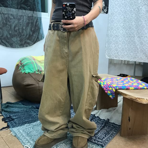 베이지 코튼 카고팬츠 
