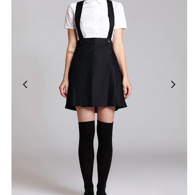 L'école Des Femmes - 네이비 플리츠 서스펜더 스커트