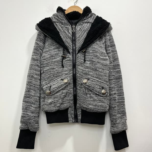 일본 빈티지 CRYX 락펑크 실버 버튼 후드집업