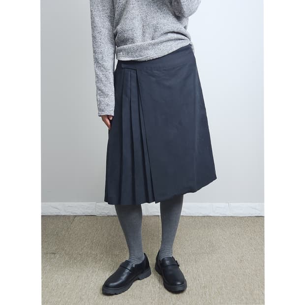 (OZOC) 랩 플리츠 미디 스커트