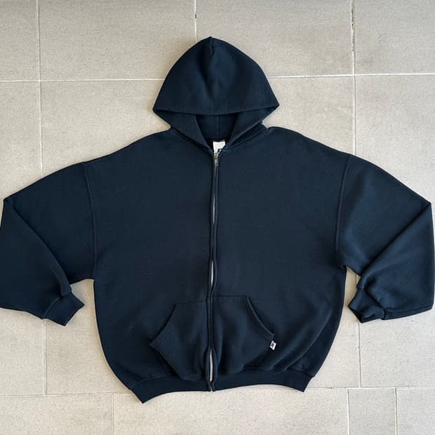 00s 빈티지 러셀 후드집업 블랙 XL