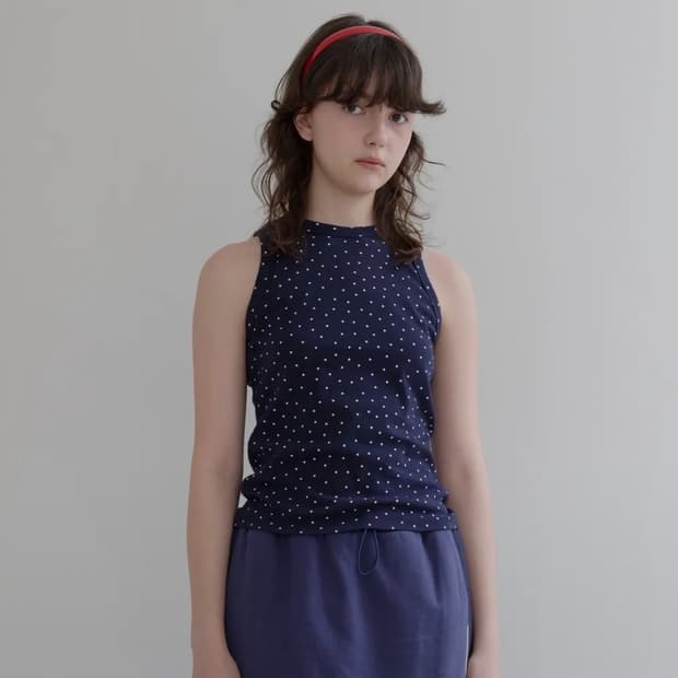 펀프롬펀 Poppin Star Tank Top (Navy) 별 도트 나시