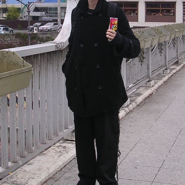 [L] 꼼데가르송셔츠 축융 울 피코트 블랙