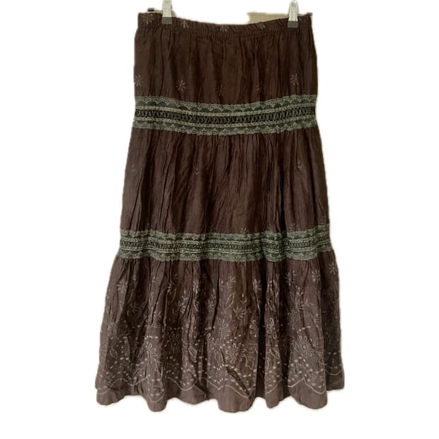 빈티지 모리 브라운 레이스 캉캉 롱스커트