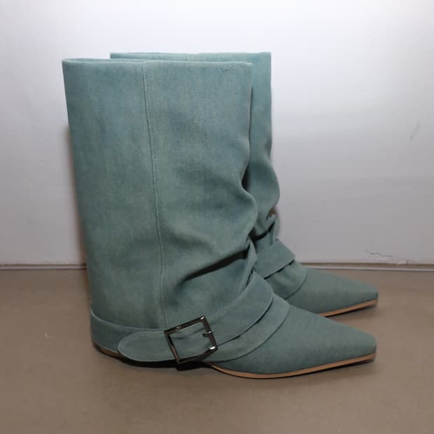 루즈슬립오버 Hug belt boots Sage denim