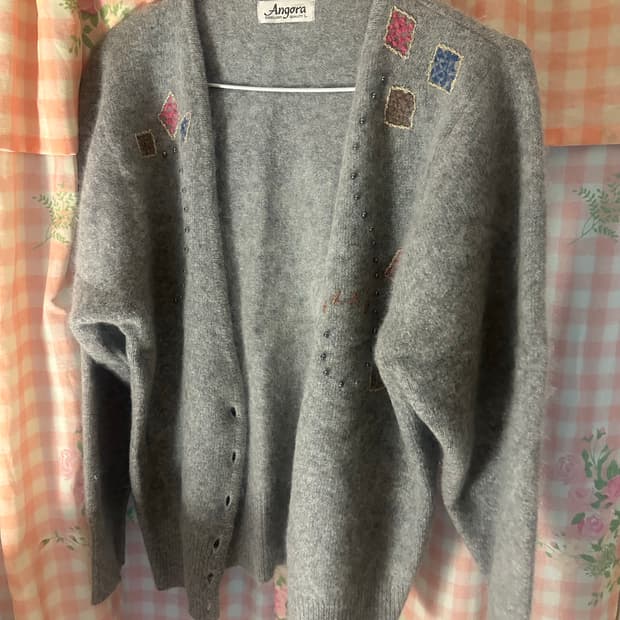 빈티지 패치 진주 디테일 가디건