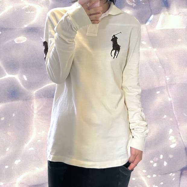 폴로 랄프로렌 신형 빅포니 치프키프 넘버 긴팔 카라 티셔츠 아이보리 M