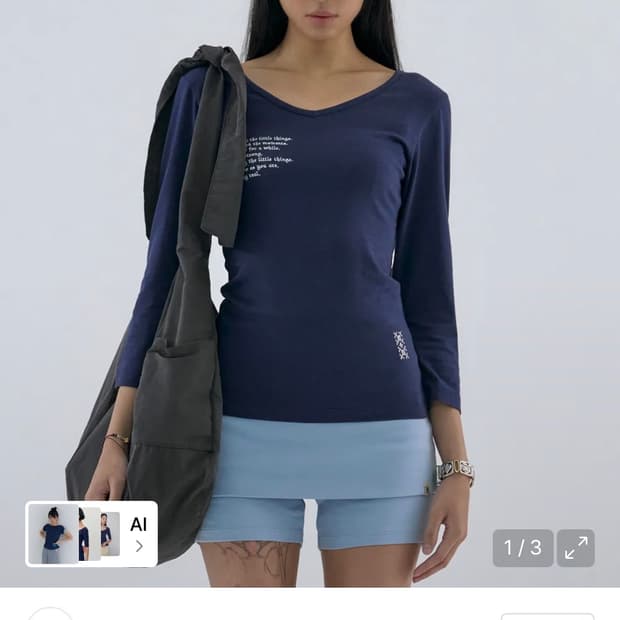 웰빙익스프레스 V neck 3/4 sleeve Navy