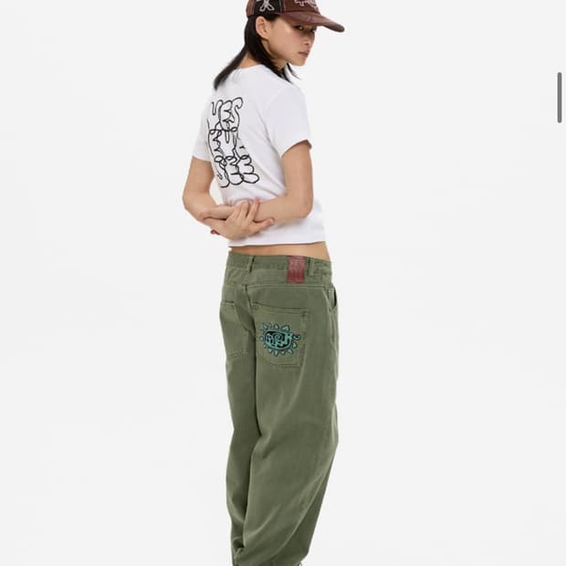 예스아이씨 Flower Rivet Denim Pants Khaki Gre