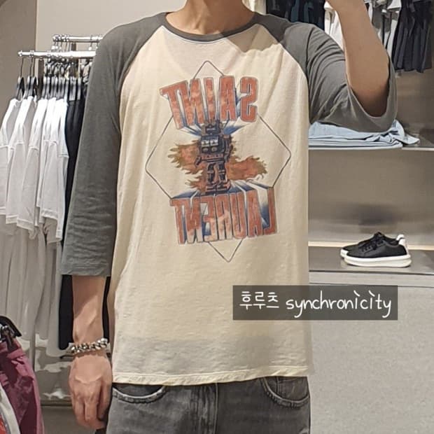 생로랑 로봇 빈티지 래글런 티셔츠 M