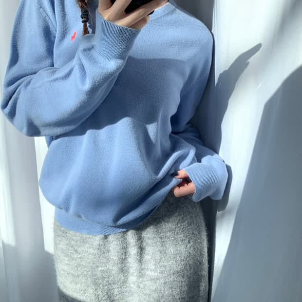 Polo 폴로 랄프로렌 골프 피마코튼 스카이블루 브이넥 니트