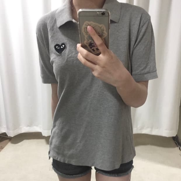 꼼데가르송 그레이 블랙 와펜 카라 PK 반팔 티