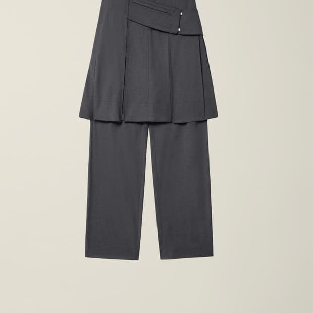 BELTED POCKET LAYERED SKIRT PANTS CHARCO