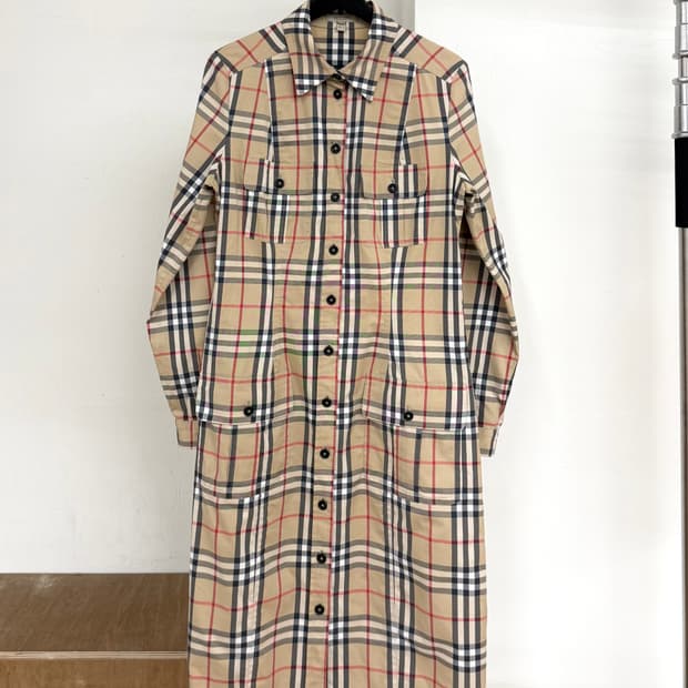 버버리 체크 코튼 셔츠 드레스