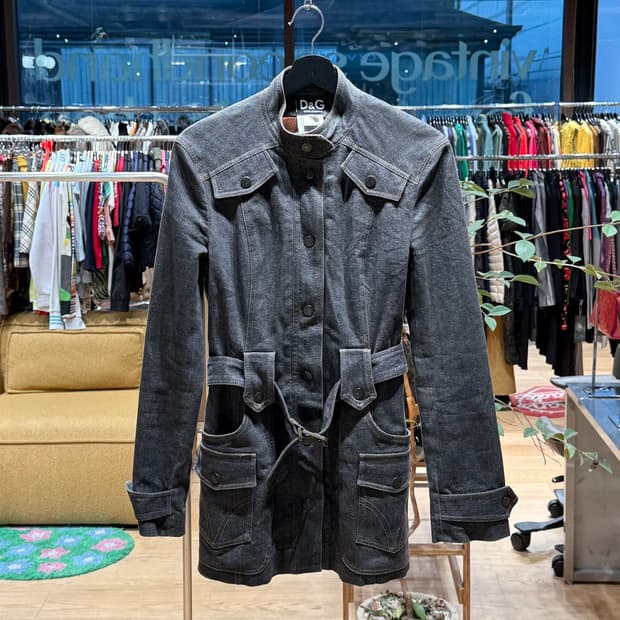 돌체앤가바나 그레이 데님 벨티드 자켓 