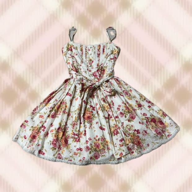 리즈리사 플로럴 리본 원피스 라떼 히메 카지 갸루 러블리 로걀 빈티지
