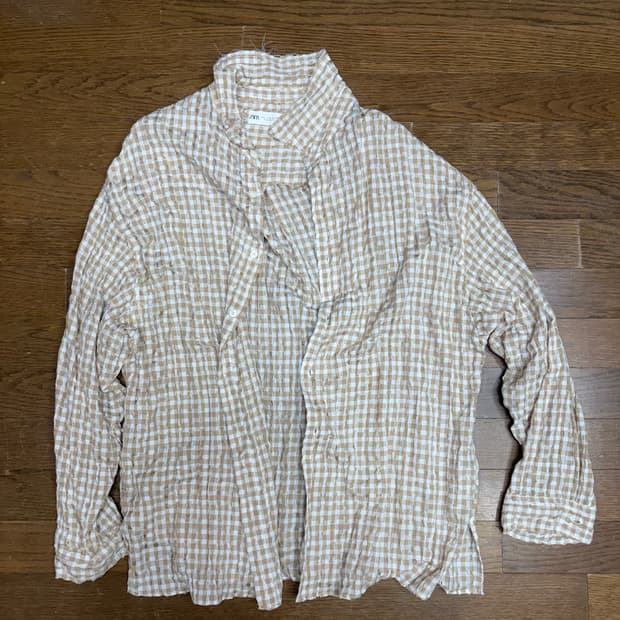 자라 체크 텍스쳐 데미지 셔츠