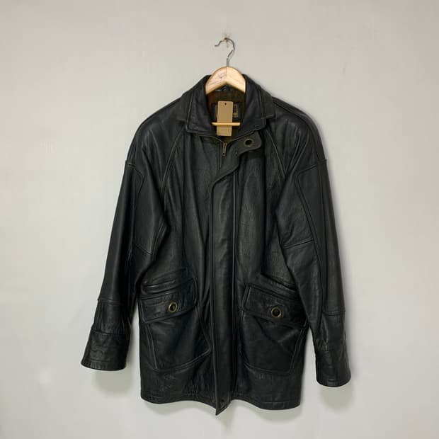 빈티지 리얼레더 소가죽 미디 코트 자켓