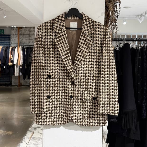 산드로 브라운 하운드투스 트위드 더블 자켓