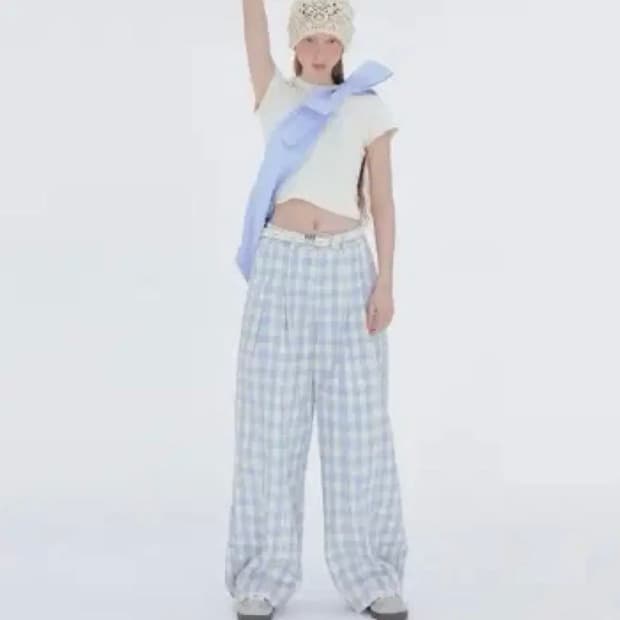 중국브랜드 타오바오 WHY BERRY 핀턱 체크 와이드팬츠